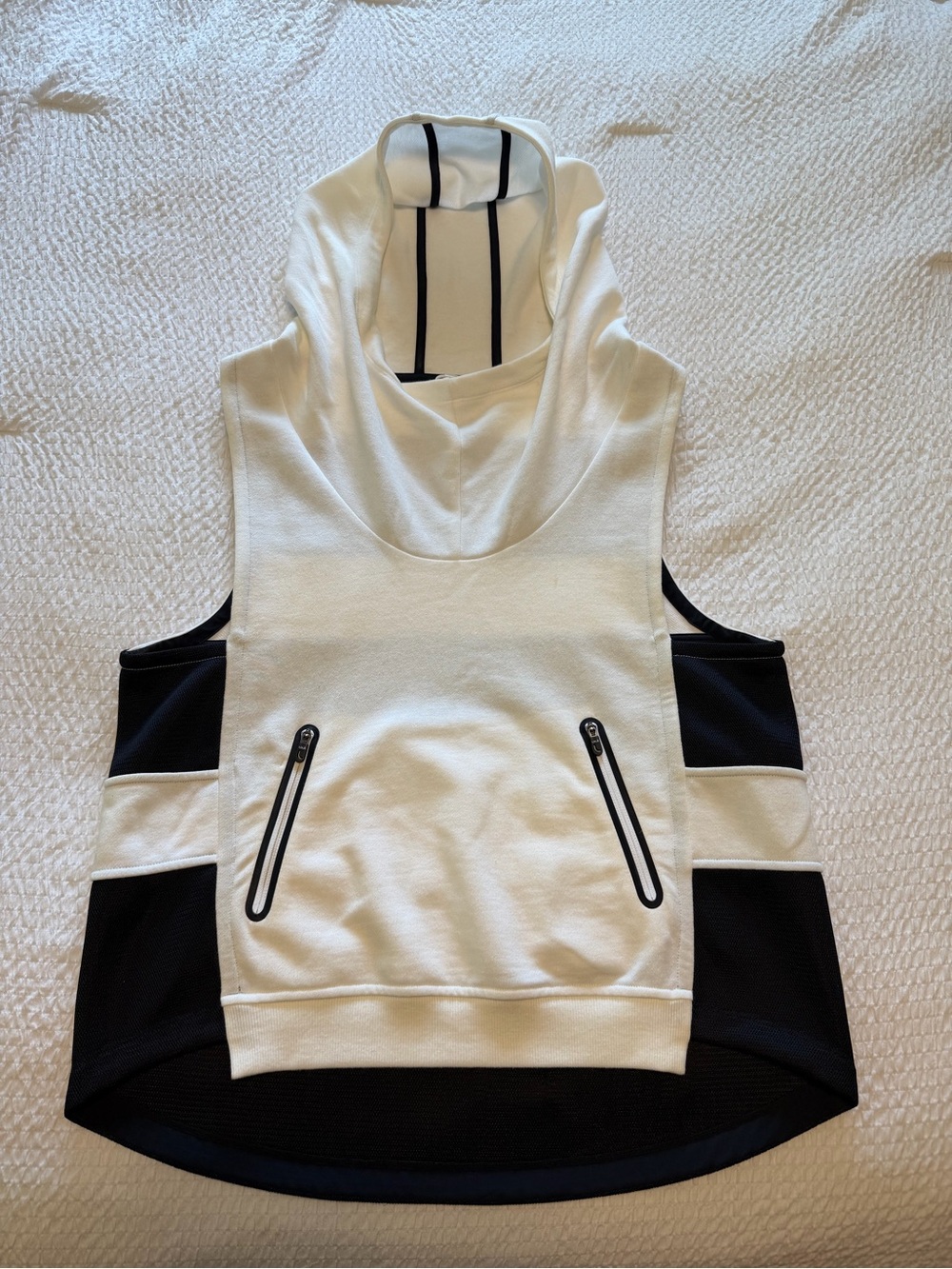 Lole Women's White & Black Hooded Athletic Tank Top Hoodie size Large